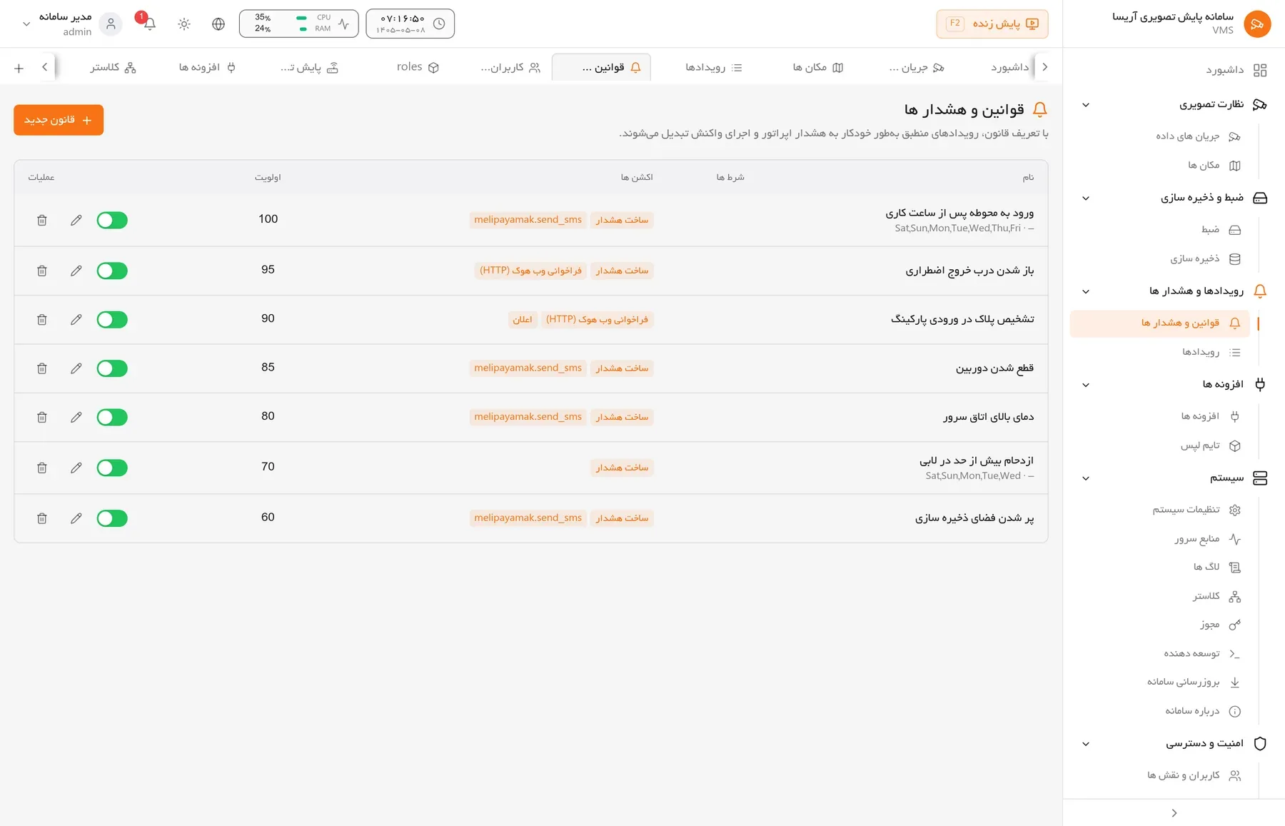 ساخت قانون جدید با شرط و واکنش در سامانه آریسا