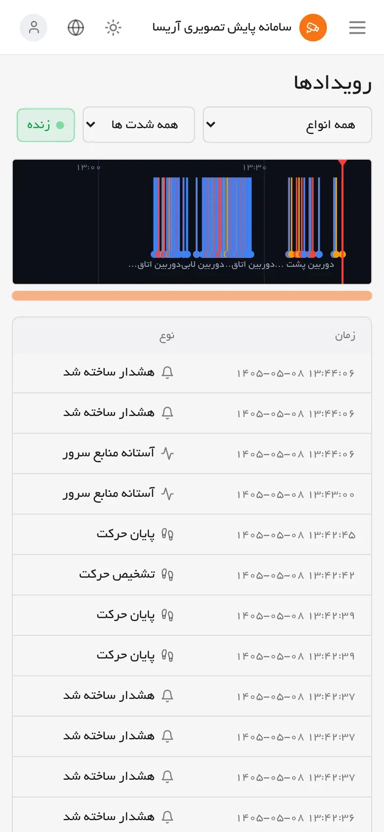 رویدادها روی گوشی