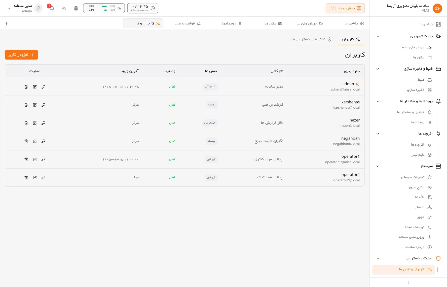 کاربران و نقش ها: دسترسی هر کاربر بر پایه نقش او تعریف می شود، نه با تنظیم تک تک مجوزها.
